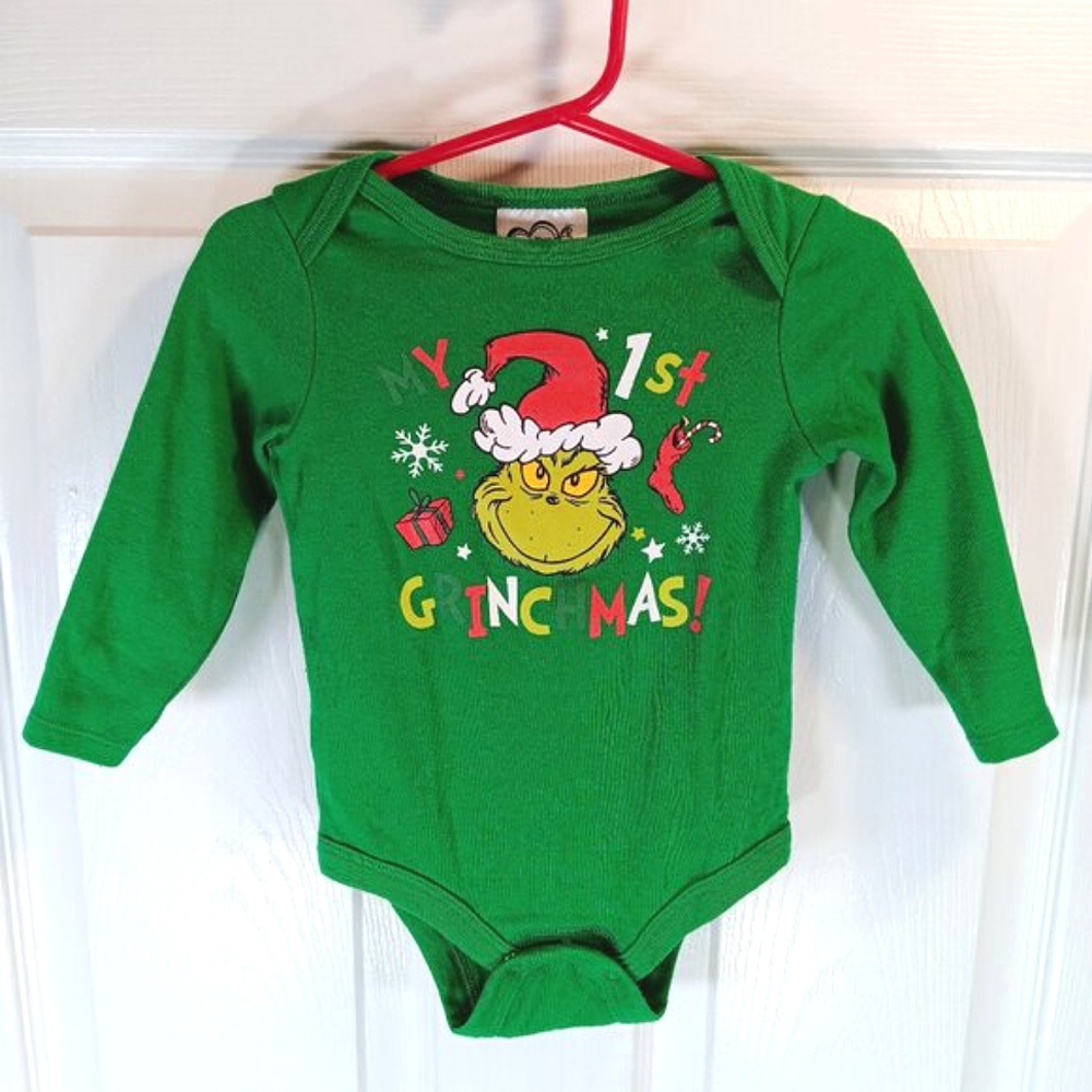 Grinch Christmas Onesie Diaper Shirt Dr. Seuss Green Baby Size 12-18M NWOT